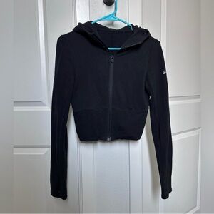 ALO yoga Black Hooded Zip-Up Crop Jacket